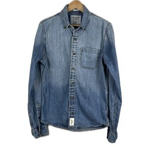 Abercrombie & Fitch Blue Denim Muscle Button Up Shirt Sz M Collared Y2K Country